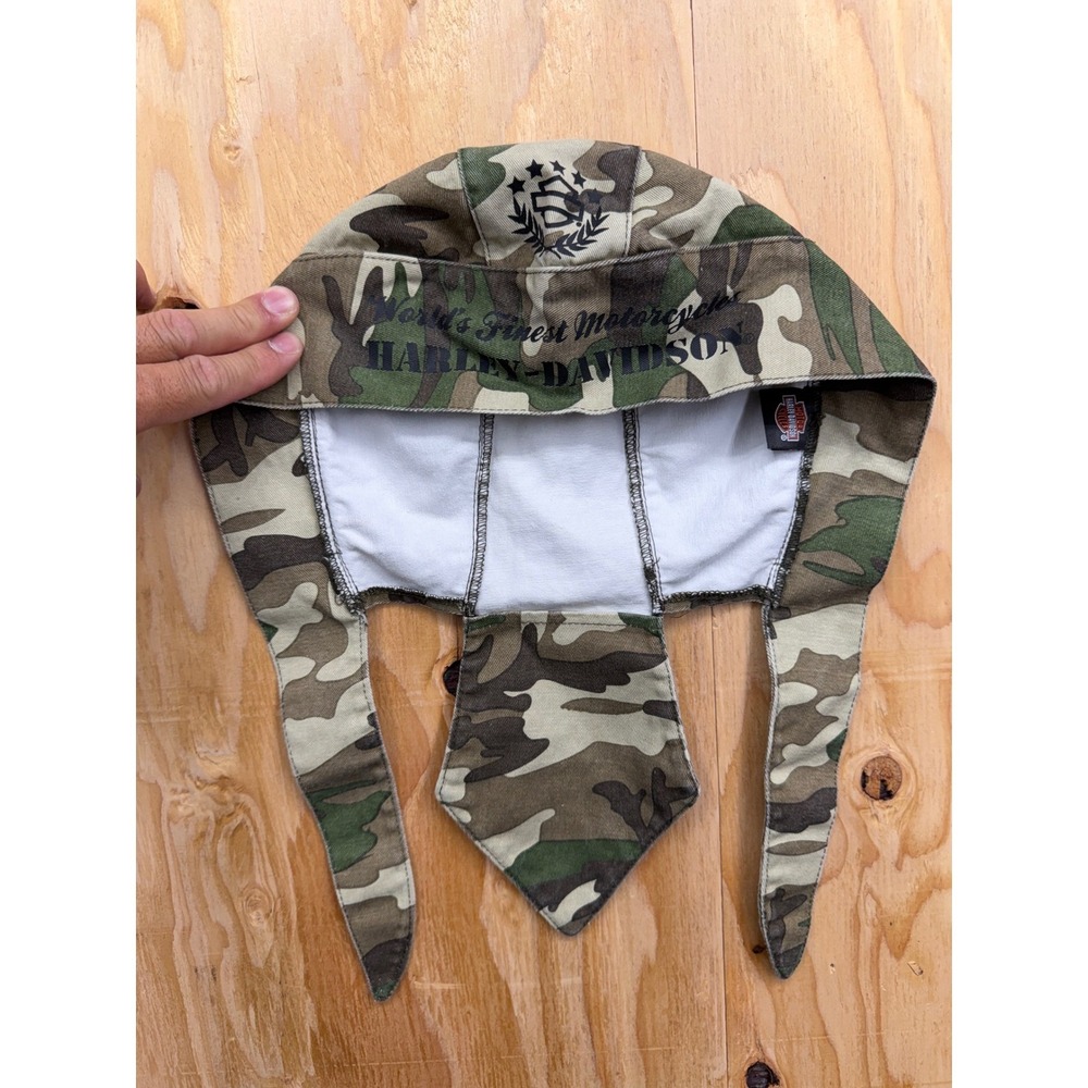 Official Harley Davidson Camo Skull Cap Do Rag Biker Headwrap Hat 100% Cotton
